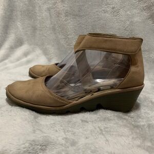 Fly London Yaz Wedge Sandals Womens 38 (7.5-8 US) Tan Leather Ankle Strap